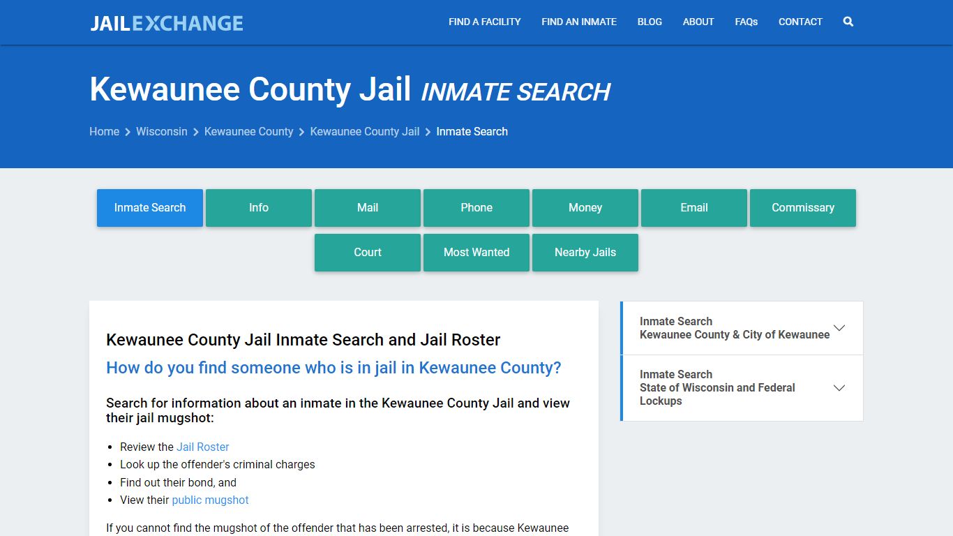 Inmate Search: Roster & Mugshots - Kewaunee County Jail, WI