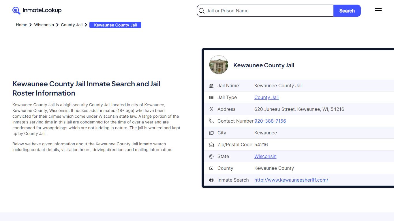 Kewaunee County Jail Inmate Search and Jail Roster Information